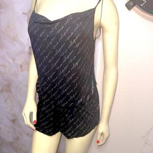 True Religion 2 Piece Black w Rainbow Holographic Logo Cami & Sleep Shorts Set L